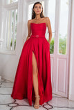 Une robe de bal longue rouge bustier line avec front fendu