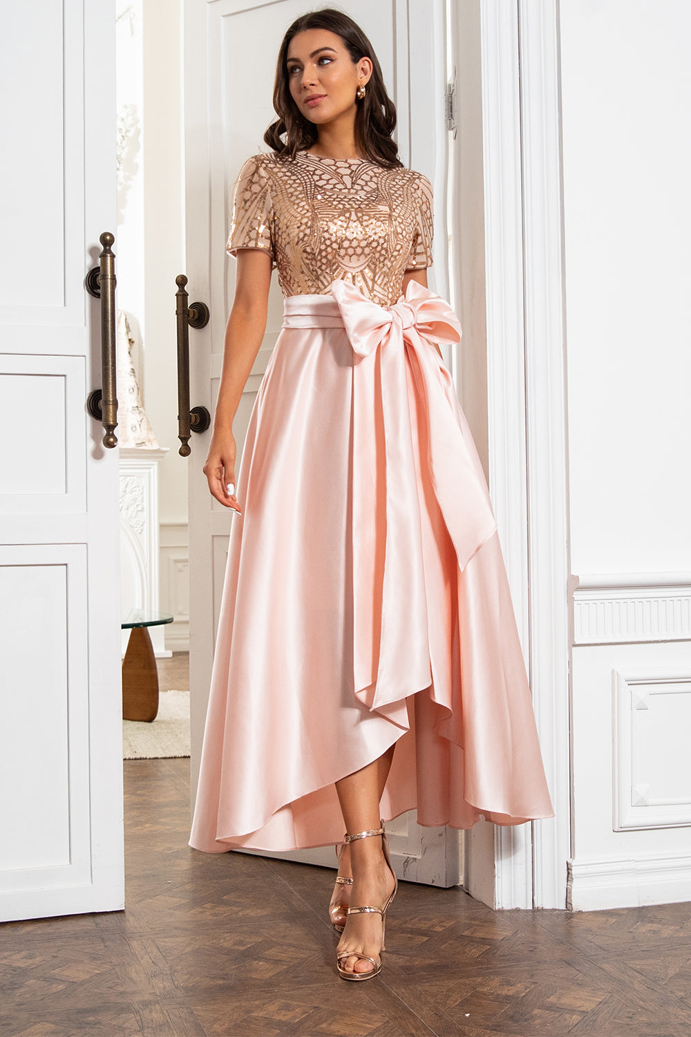 Robe Blush Mère de la Mariée avec Paillettes