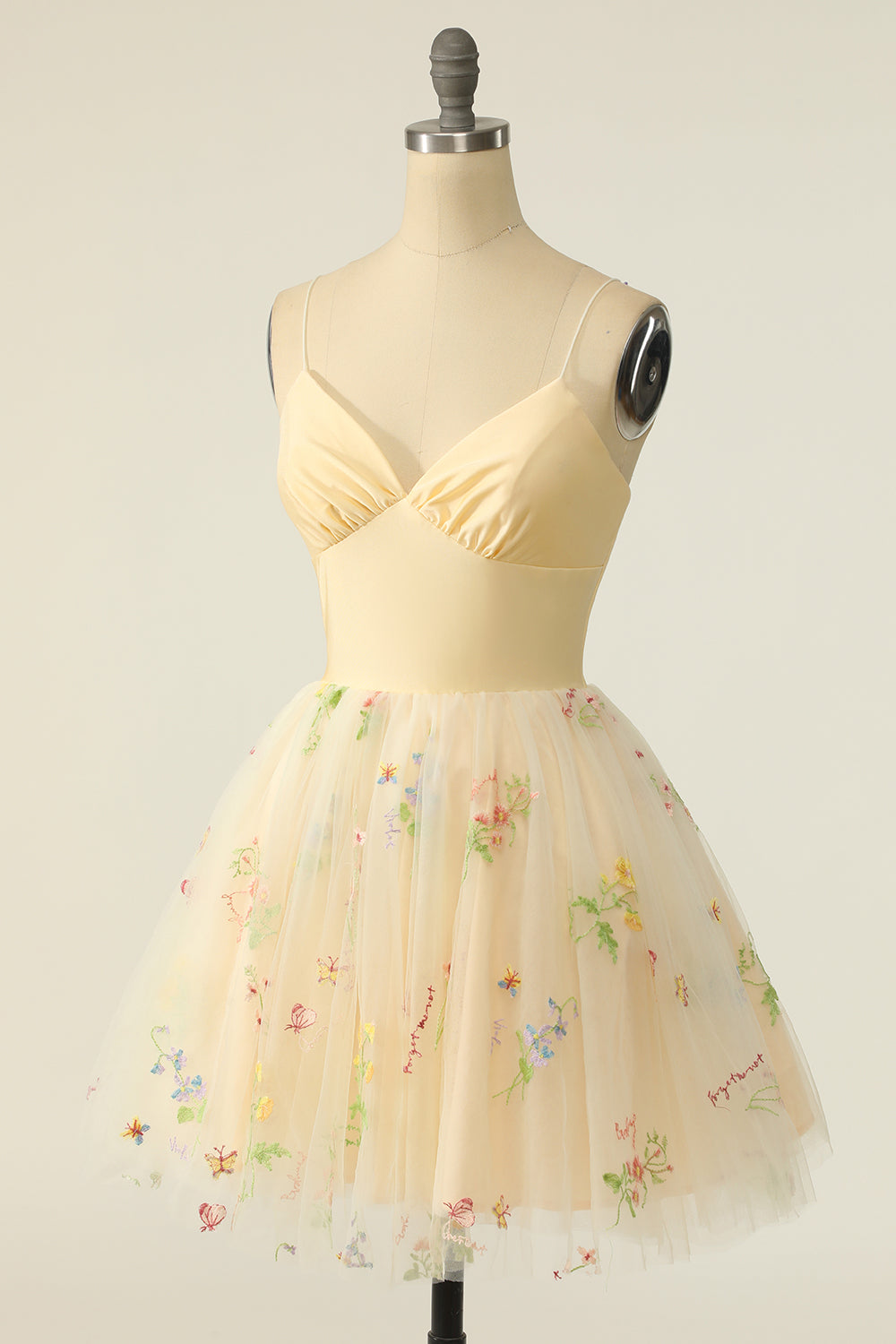 Champagne Tulle A-line Robe Homecoming avec Broderie