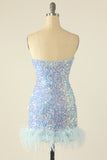 Robe de retour à paillettes roses avec plumes