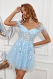 Robe de retour à la maison bleue avec des plumes