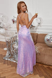 Robe de bal à paillettes à paillettes à la lavande avec franges