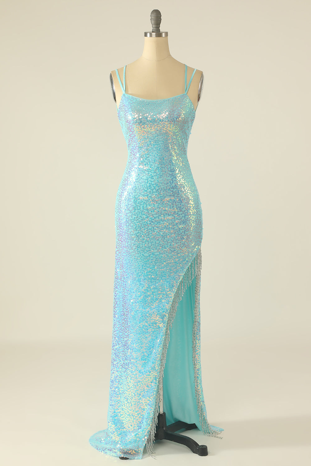 Robe de bal à paillettes à paillettes à la lavande avec franges