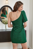 Robe verte à une épaule scintillante