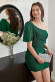 Robe verte à une épaule scintillante