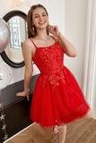 Robe rouge A-line Mignonne Cocktail avec appliques