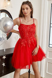 Robe rouge A-line Mignonne Cocktail avec appliques