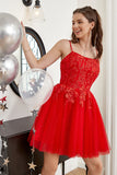 Robe rouge A-line Mignonne Cocktail avec appliques
