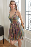 Robe de cocktail trapèze à sequins à lacets dans le dos