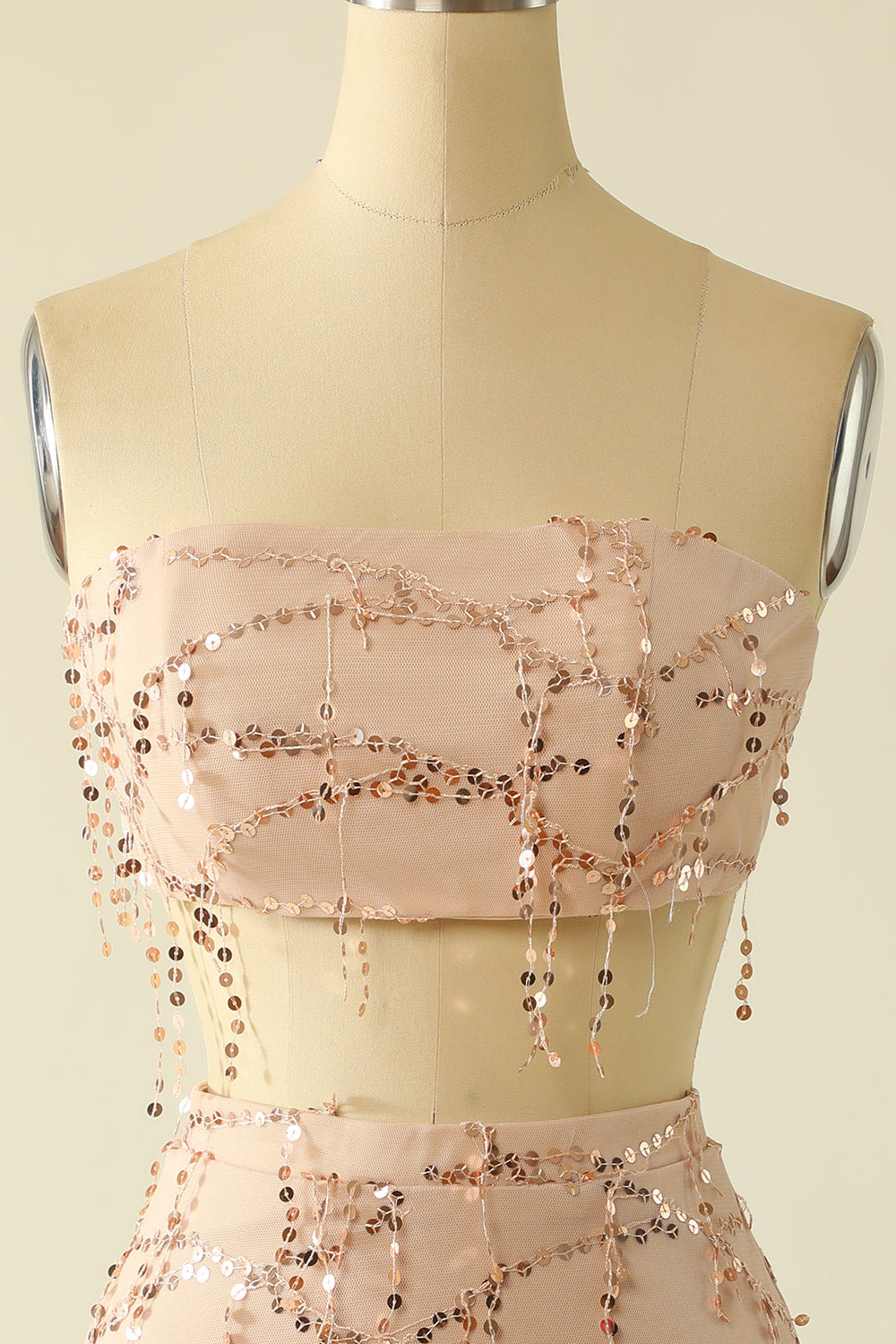 Deux pièces Sequins Strapless Rose Homecoming Robe