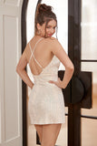 Spaghetti Straps Ivory Sequined Robes de cocktail