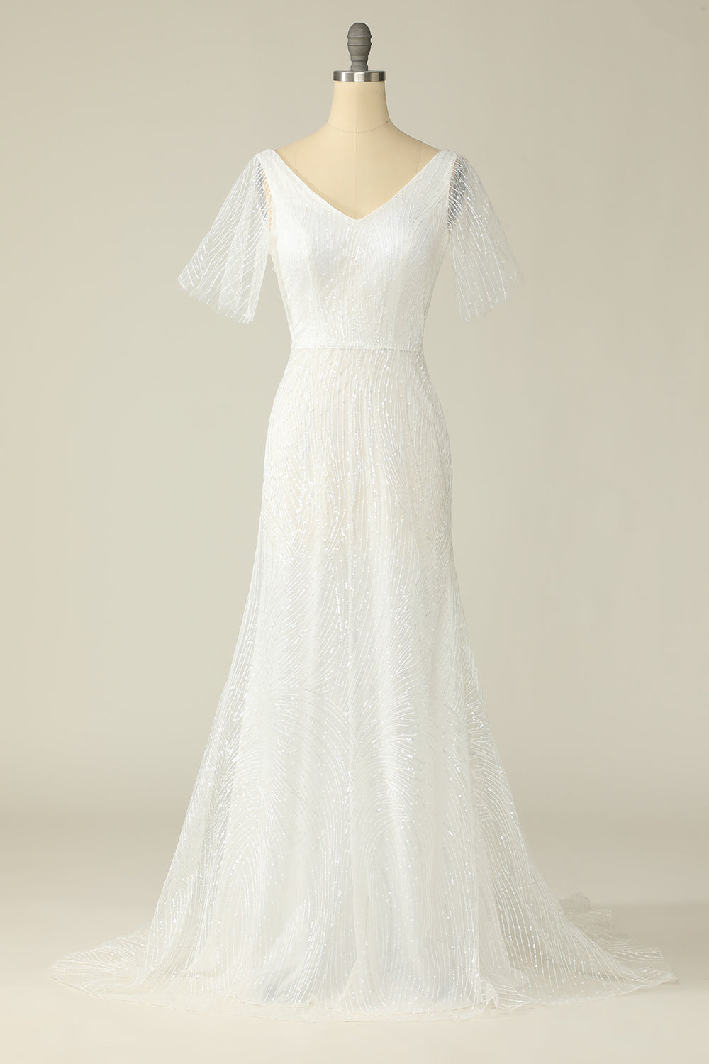 Robe de mariée en dentelle à col V blanc