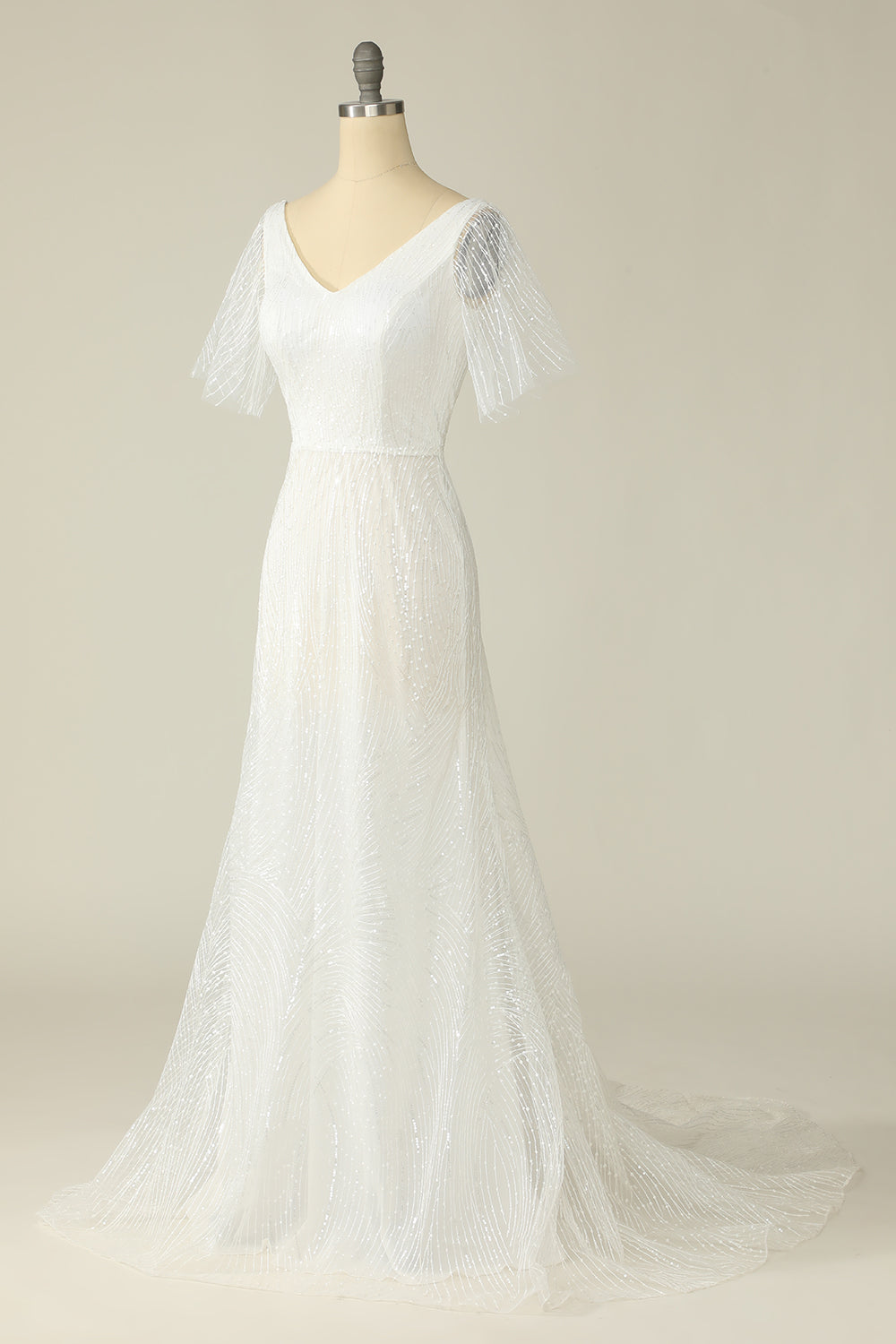 Robe de mariée en dentelle à col V blanc