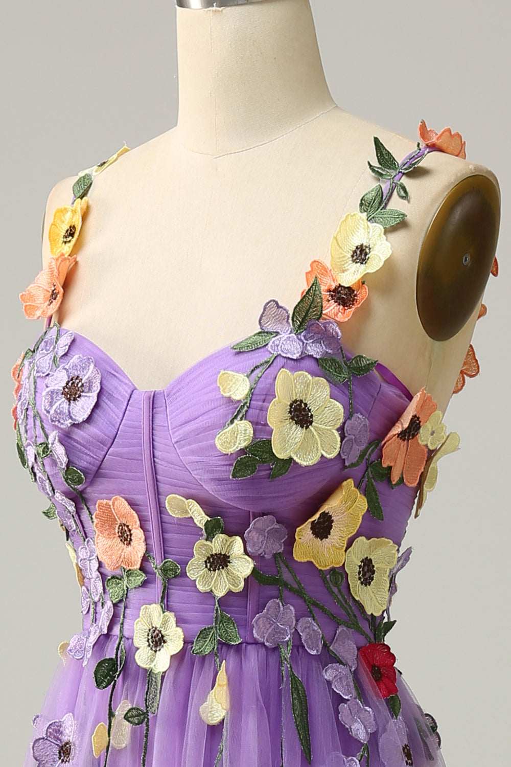 Une ligne Sangles Spaghetti Violettes Robe de bal avec fleurs 3D