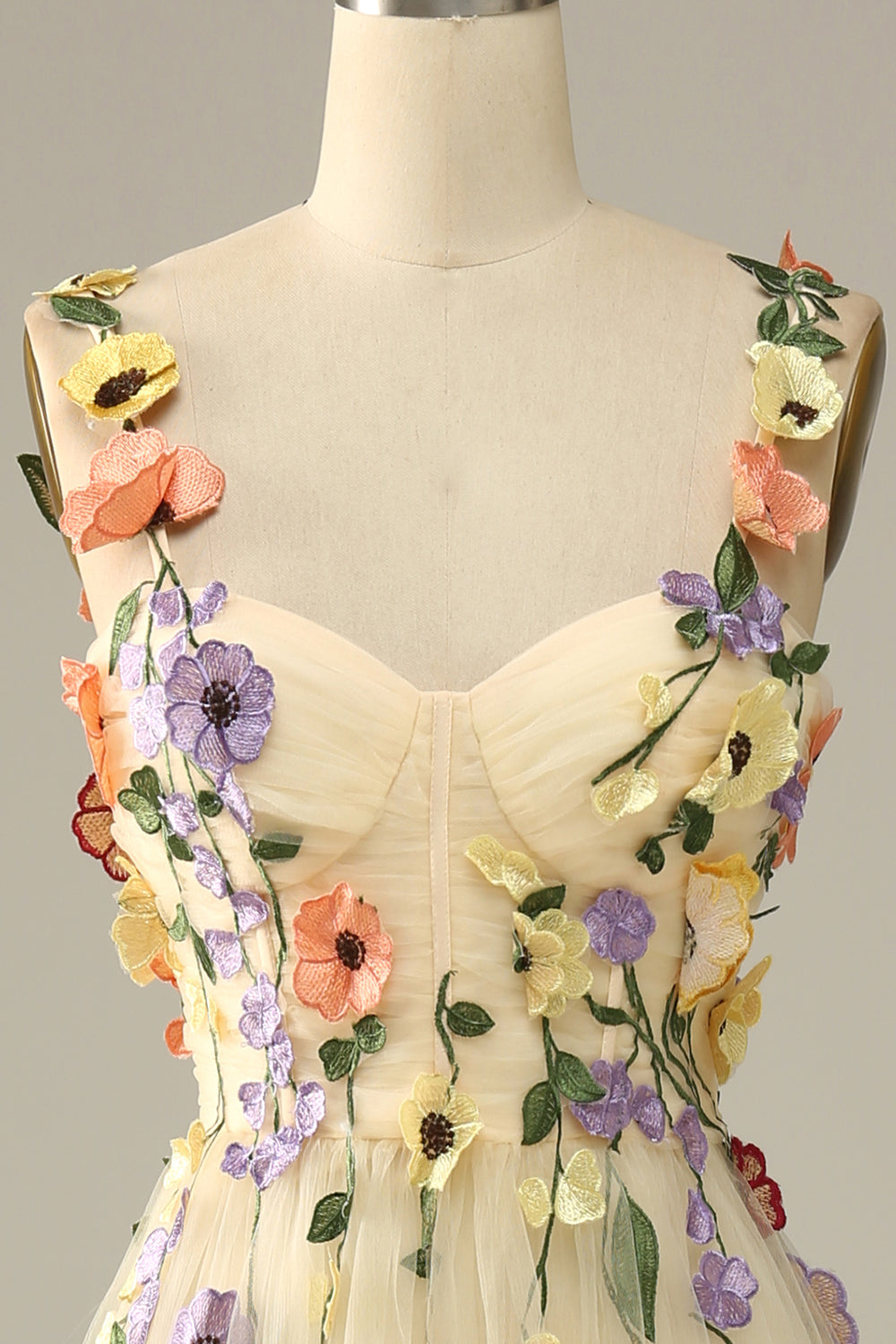 Bracelets Spaghetti Champagne Robe de bal avec fleurs 3D