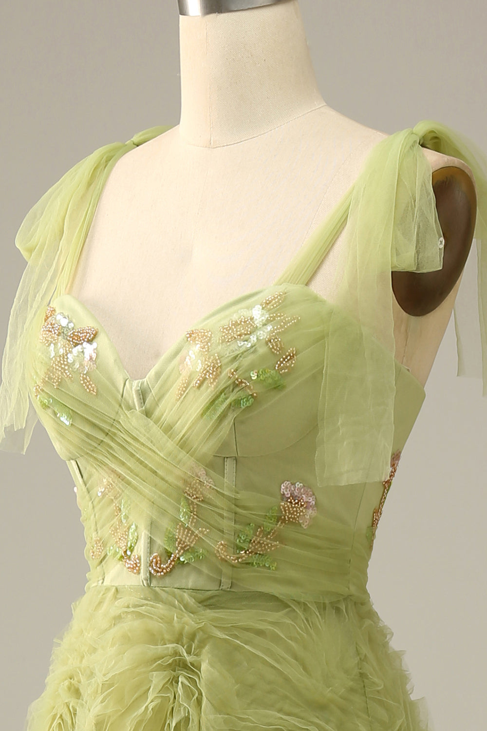 Robe de Soirée A-Line vert clair avec broderie