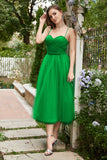 Robe de bal midi en tulle vert A-line avec volants