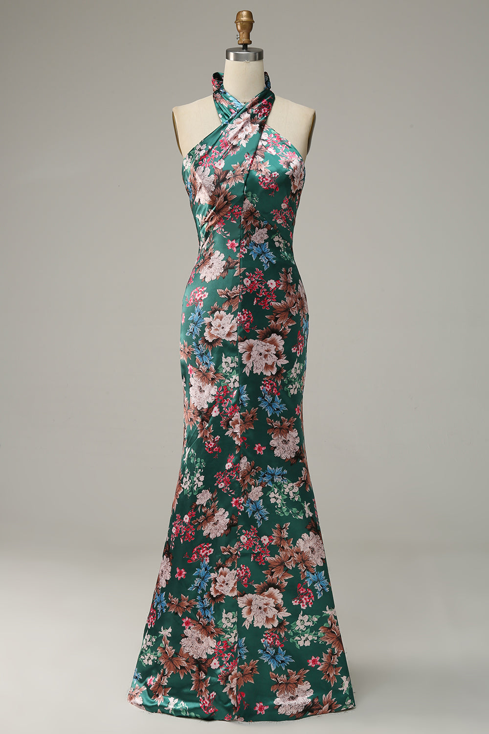 Imprimé Fleur Halter Satin Robe de bal