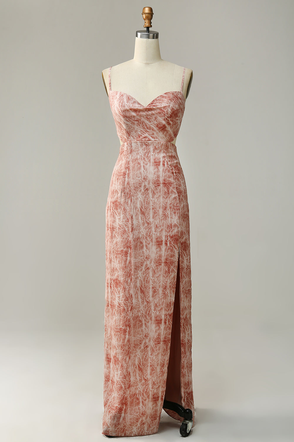 Fourreau Spaghetti Straps Blush Long Bridesmaid Dress avec Split Front