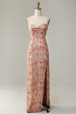 Fourreau Spaghetti Straps Blush Long Bridesmaid Dress avec Split Front
