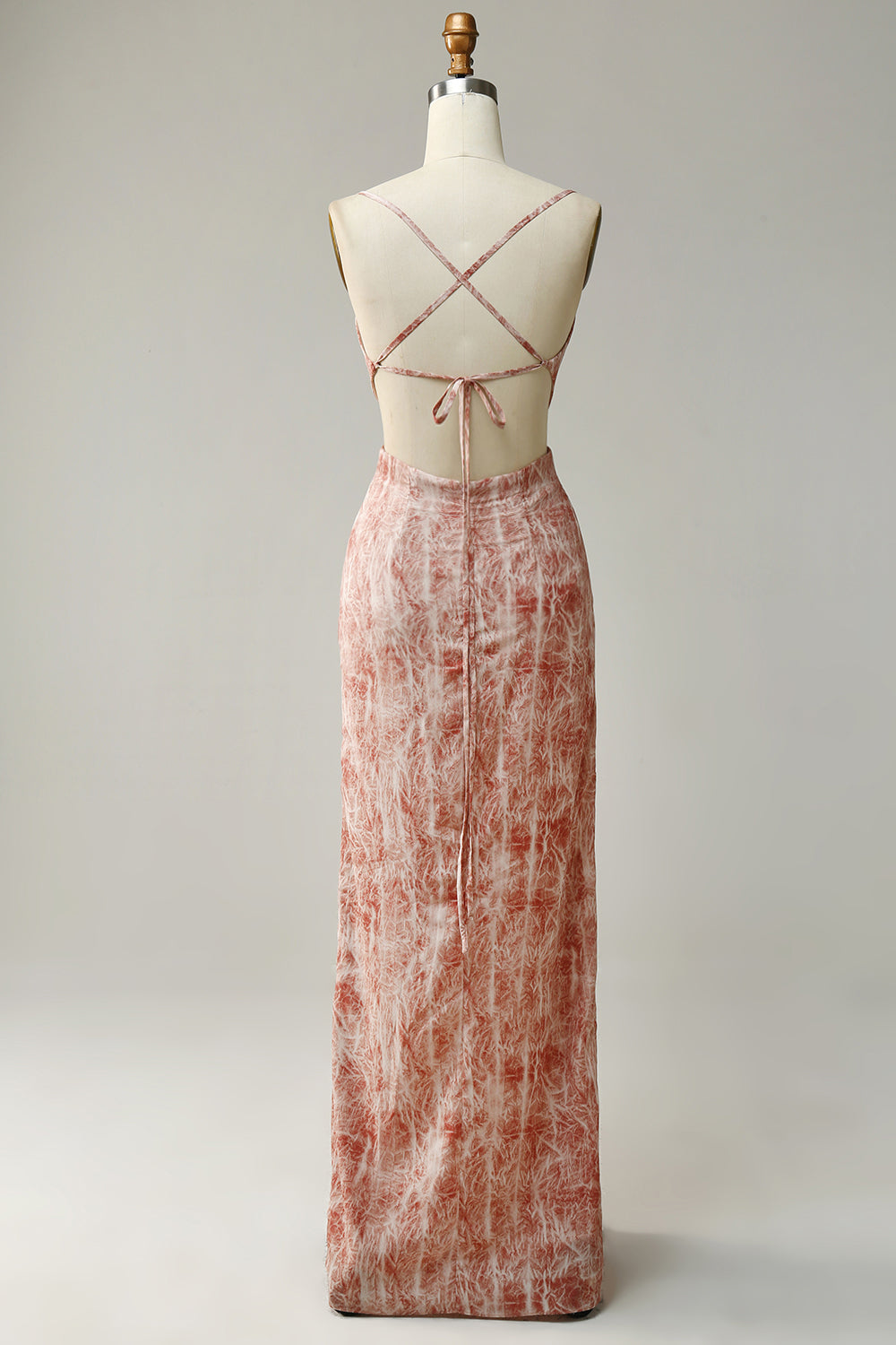 Fourreau Spaghetti Straps Blush Long Bridesmaid Dress avec Split Front