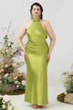 Halter Open Back Robe de demoiselle d’honneur longue vert citron