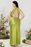 Halter Open Back Robe de demoiselle d’honneur longue vert citron