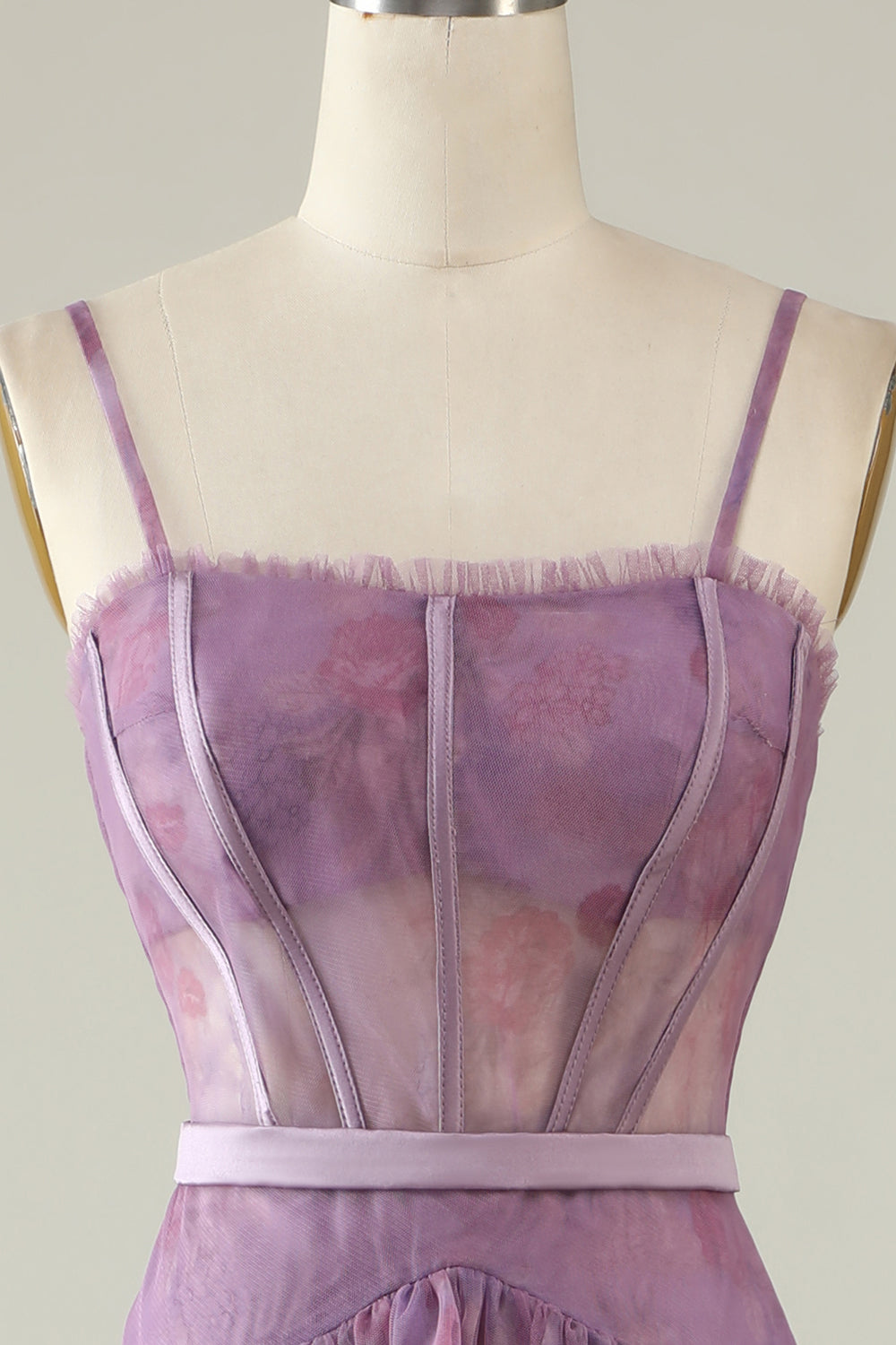 Robe de soirée violette imprimée A Line Corset