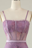 Robe de soirée violette imprimée A Line Corset
