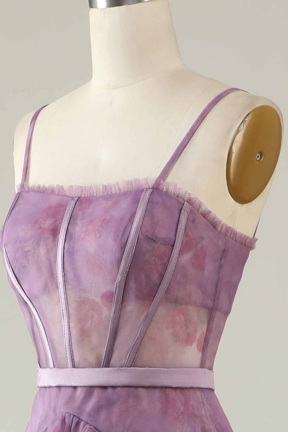 Robe de soirée violette imprimée A Line Corset