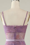 Robe de soirée violette imprimée A Line Corset