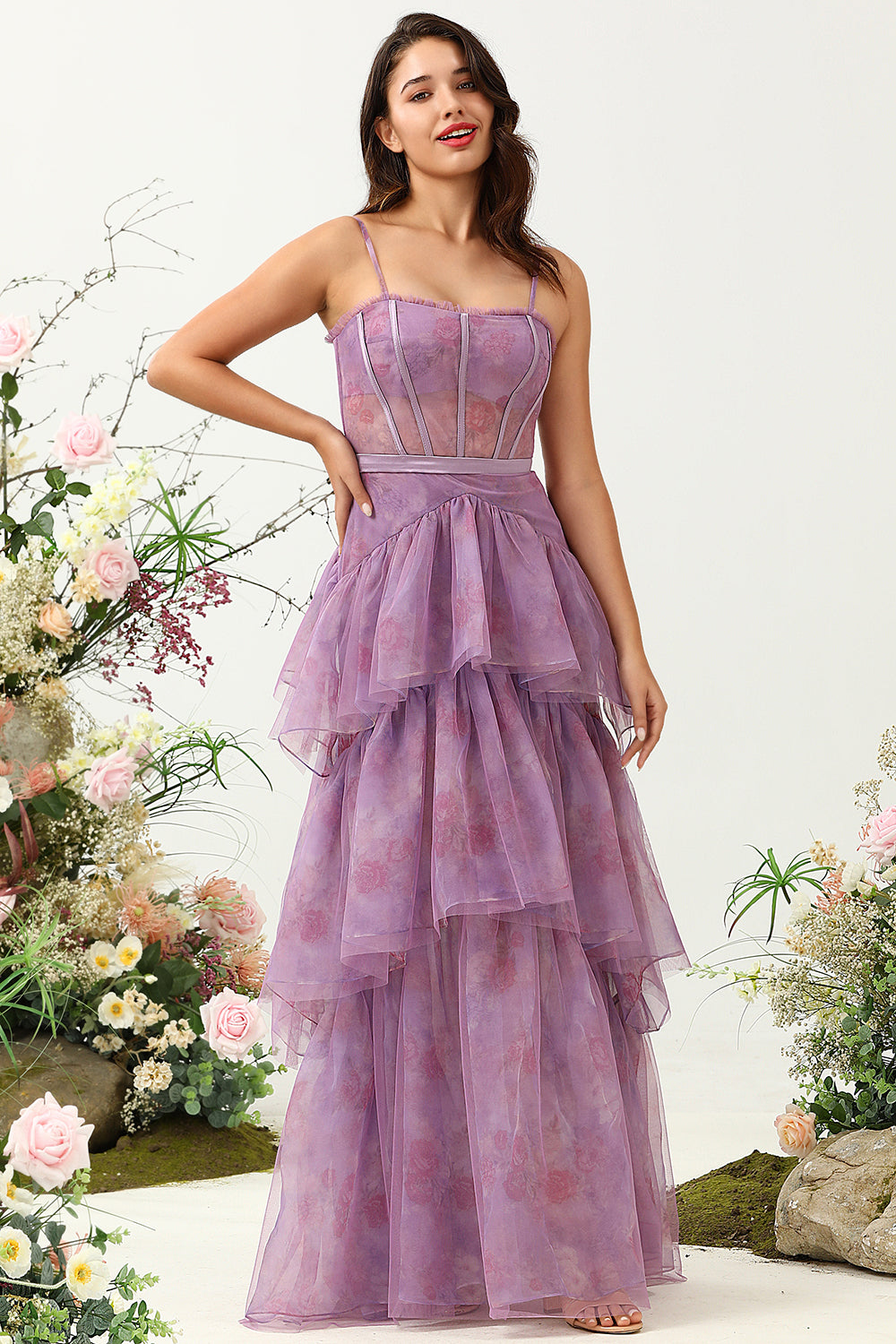Sangles Spaghetti en Tulle Violet Corset Robe de demoiselle d’honneur