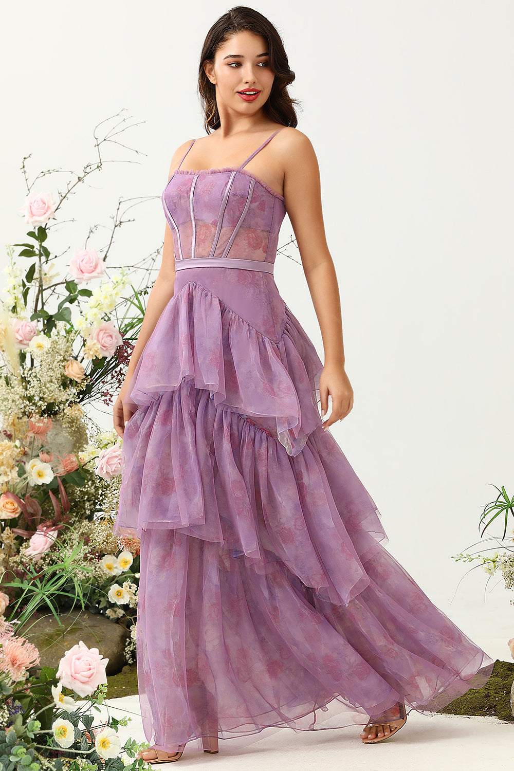 Sangles Spaghetti en Tulle Violet Corset Robe de demoiselle d’honneur