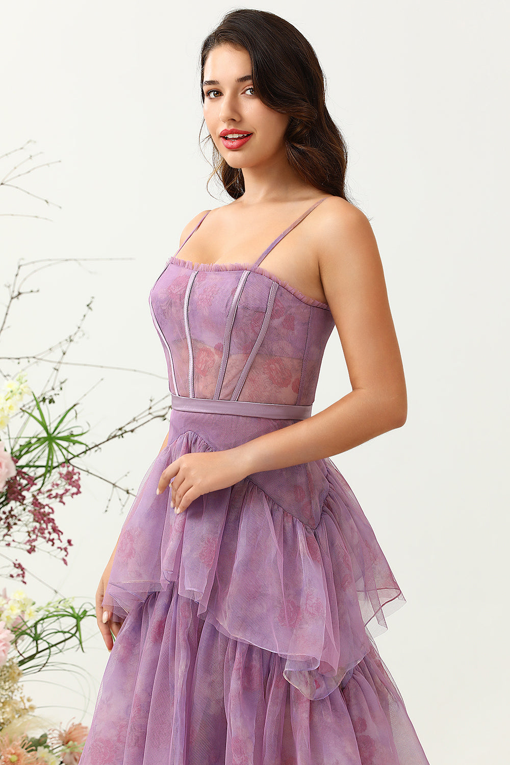 Sangles Spaghetti en Tulle Violet Corset Robe de demoiselle d’honneur