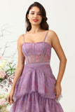 Sangles Spaghetti en Tulle Violet Corset Robe de demoiselle d’honneur