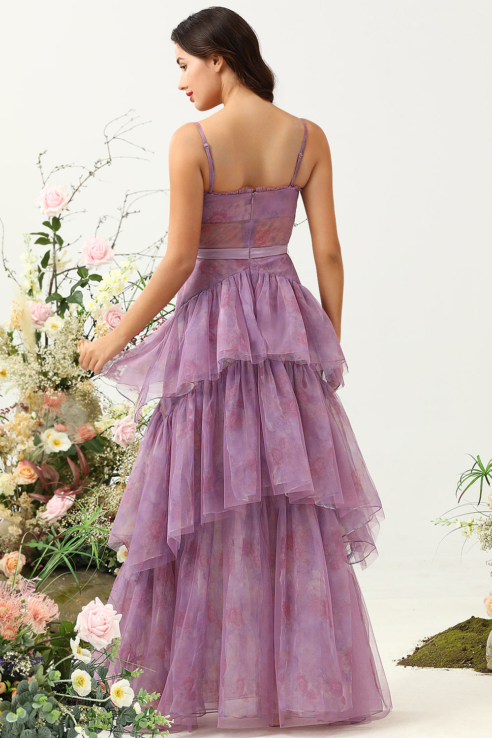 Sangles Spaghetti en Tulle Violet Corset Robe de demoiselle d’honneur