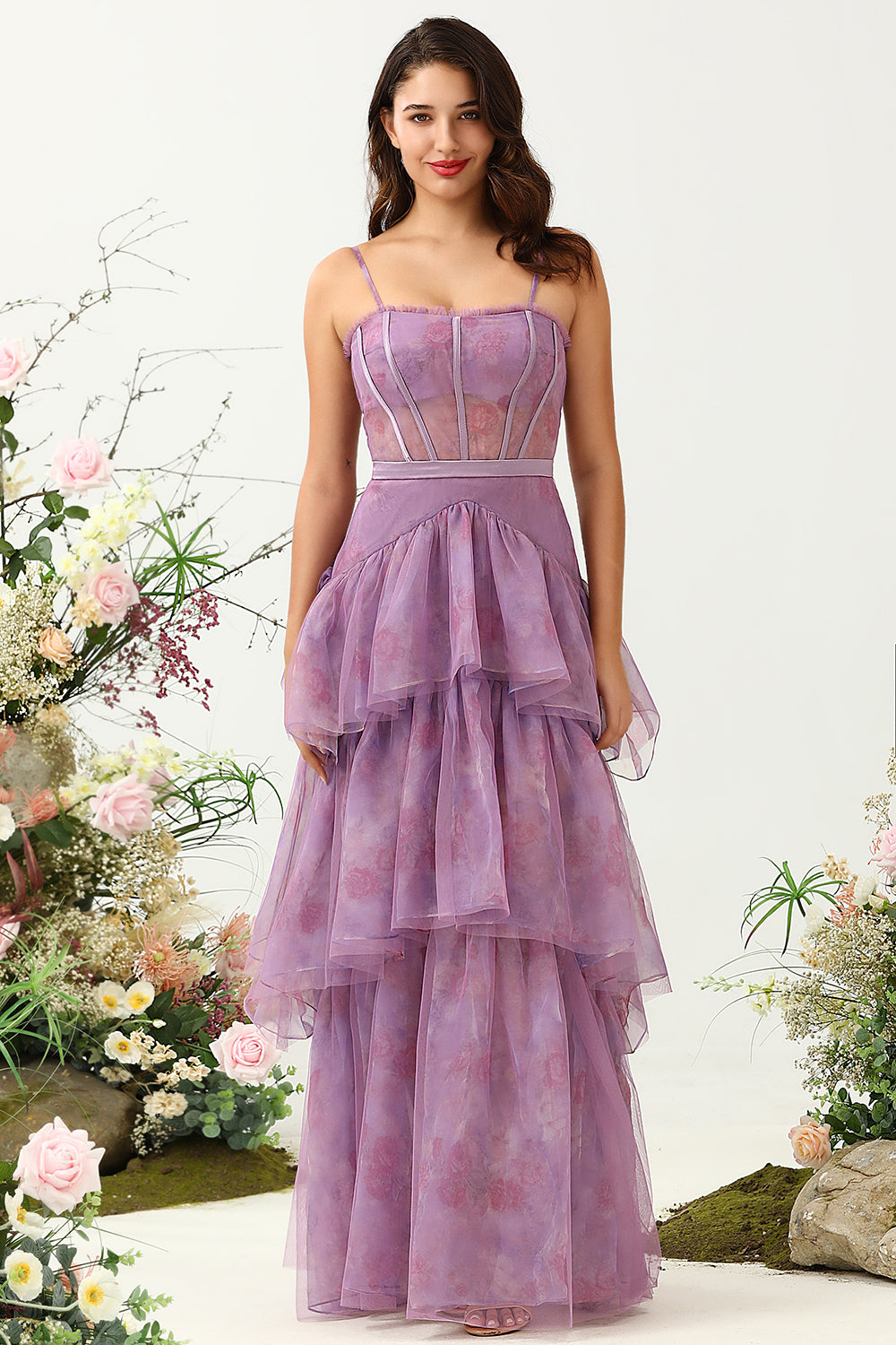 Sangles Spaghetti en Tulle Violet Corset Robe de demoiselle d’honneur