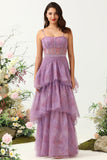 Sangles Spaghetti en Tulle Violet Corset Robe de demoiselle d’honneur