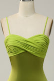 Spaghetti fourreau Straps Robe de demoiselle d’honneur vert citron avec limon