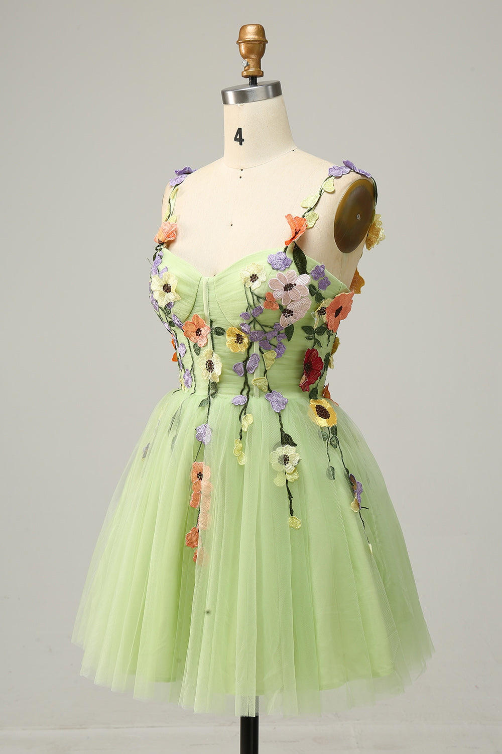 Une ligne Spaghetti Straps Champagne Robe courte Cocktail avec appliques