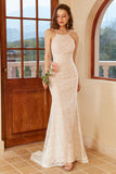 Mermaid Halter Robe de mariée en dentelle blanche avec sweep train
