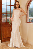 Mermaid Halter Robe de mariée en dentelle blanche avec sweep train