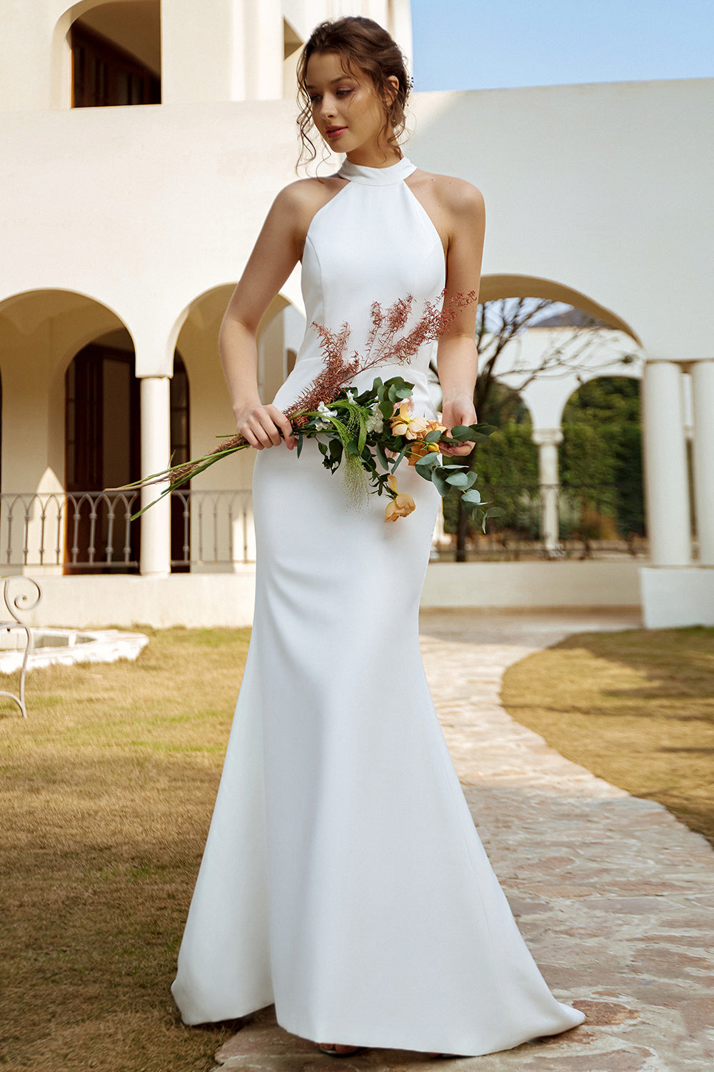 Robe de mariée Blanche Mermaid Halter Open Back