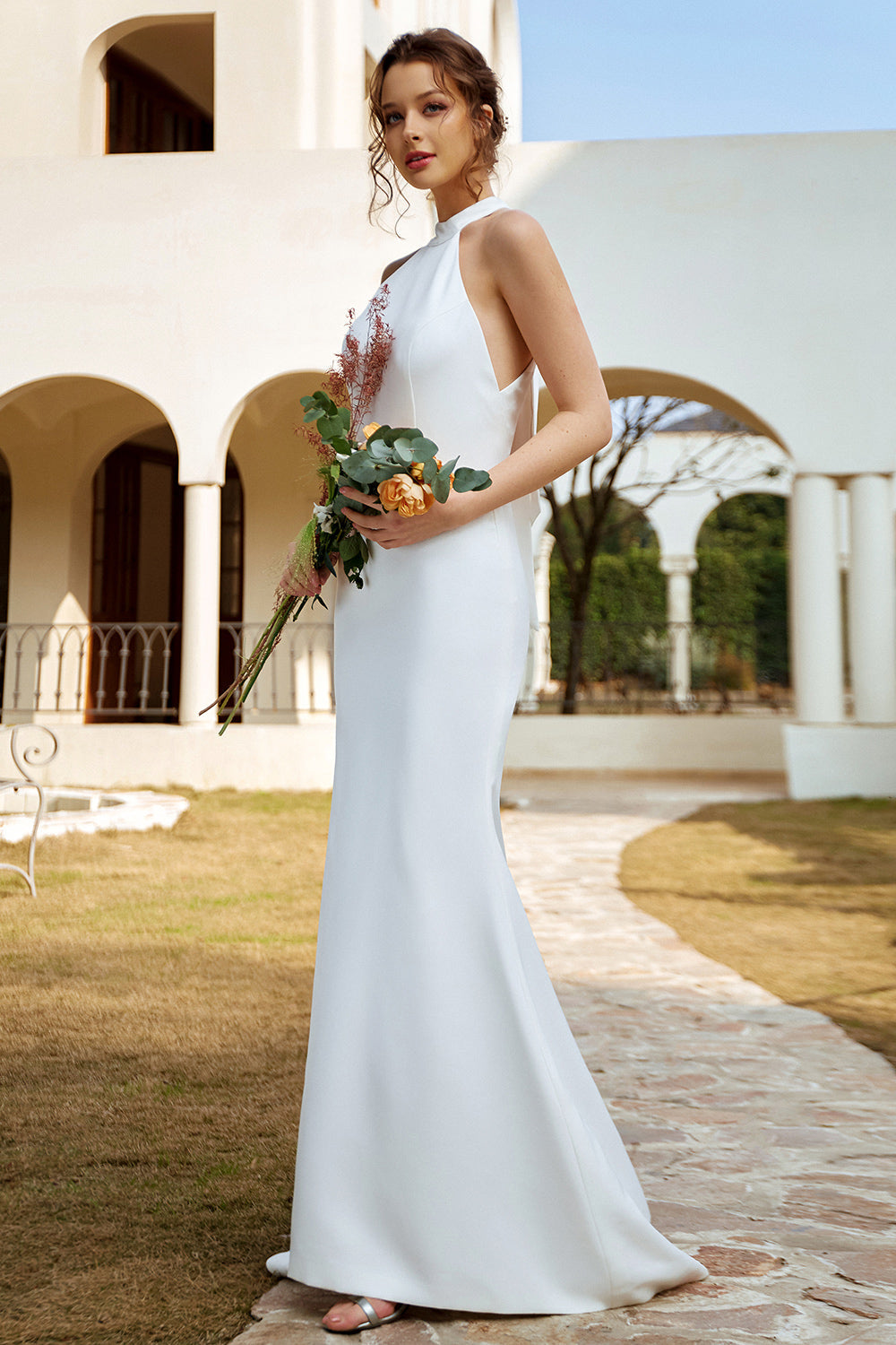 Robe de mariée Blanche Mermaid Halter Open Back