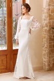 White Mermaid Manches Longues Robe de mariée