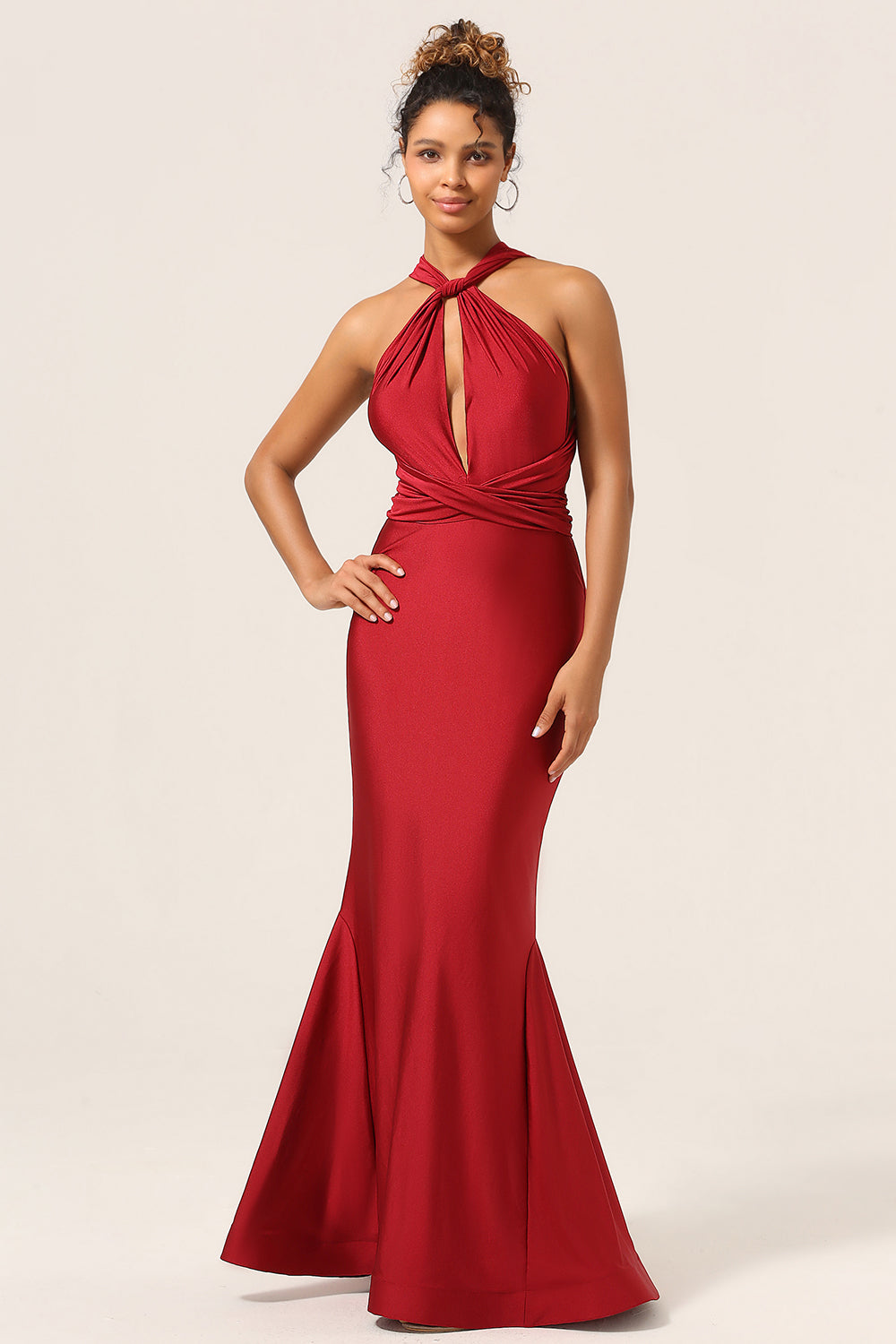 Robe de demoiselle d’honneur Satin Bourgogne Halter