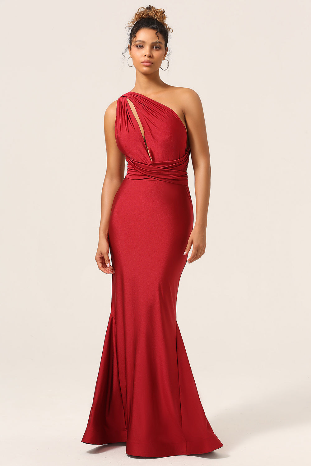 Robe de demoiselle d’honneur Satin Bourgogne Halter