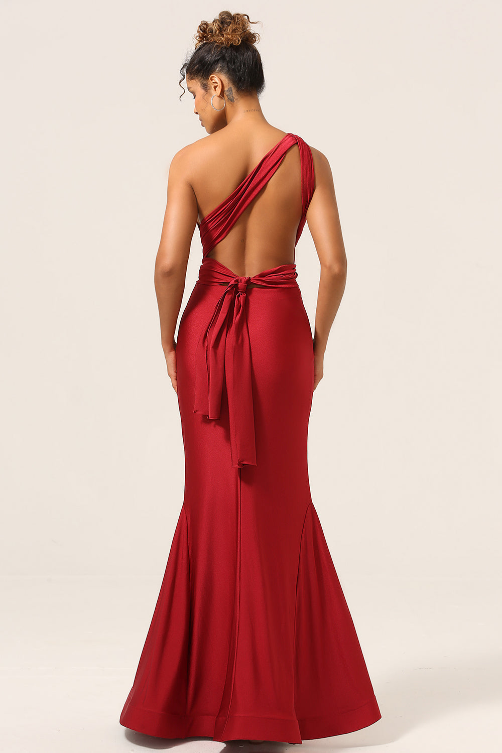 Robe de demoiselle d’honneur Satin Bourgogne Halter