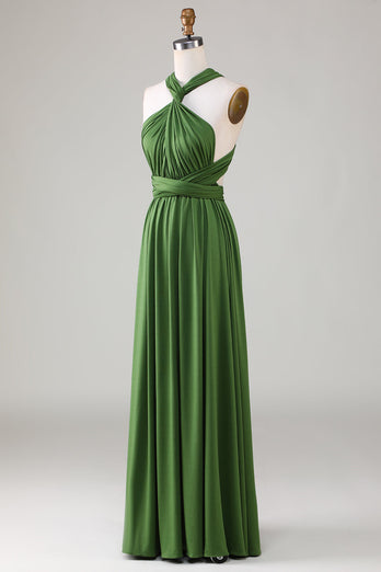 Robe de demoiselle d'honneur longue en spandex vert olive