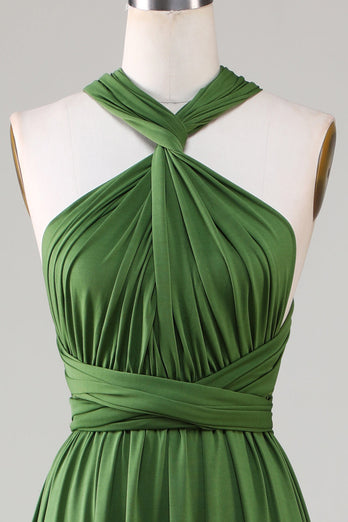 Robe de demoiselle d'honneur longue en spandex vert olive